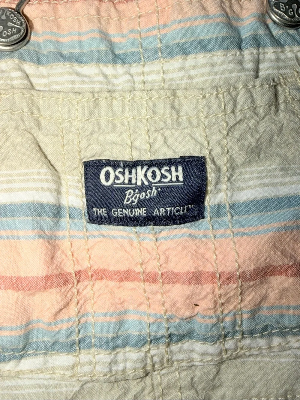 OshKosh B'gosh Cream Overalls with Pink & Blue Stripes